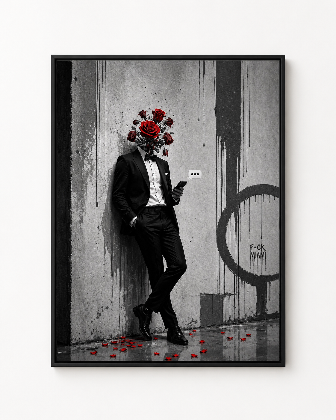 Waiting for the one... In Miami monochrome artwork with red rose head accent