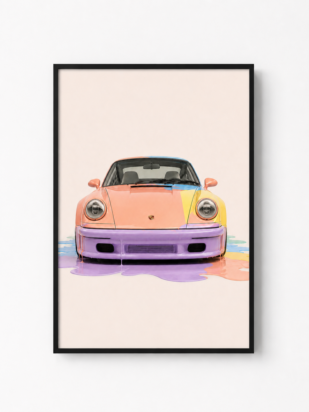 Porsche Melt II front-view Porsche artwork in a black frame