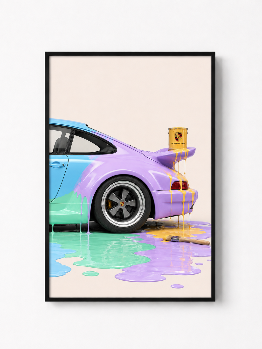 Porsche Melt III rear-detail Porsche artwork in a black frame