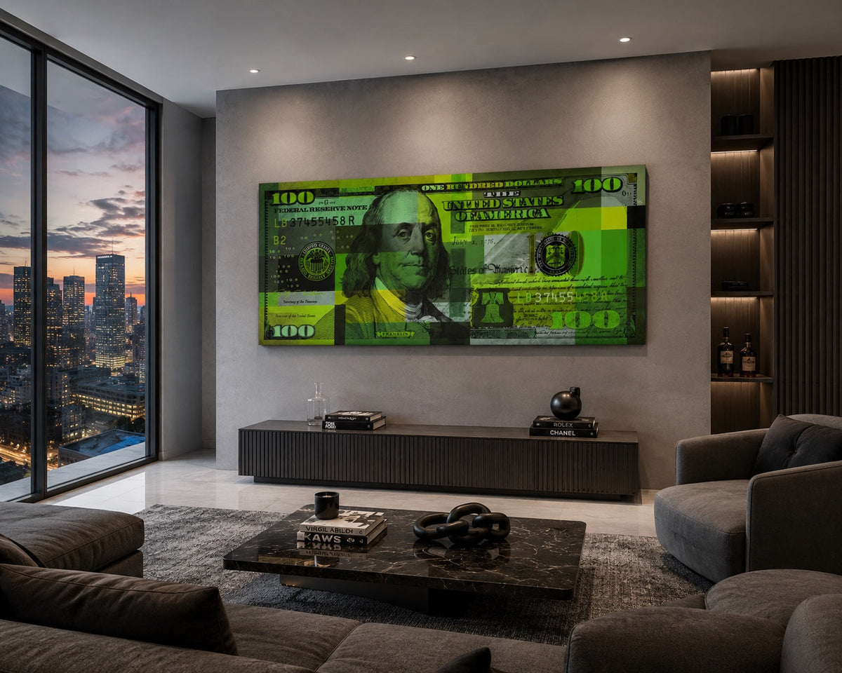 50 Shades of Green displayed in a luxury living room