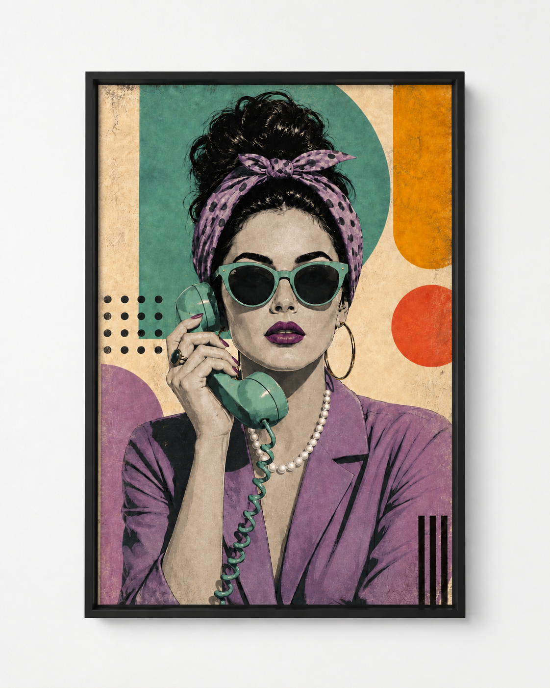 Call Me retro portrait artwork in a black frame