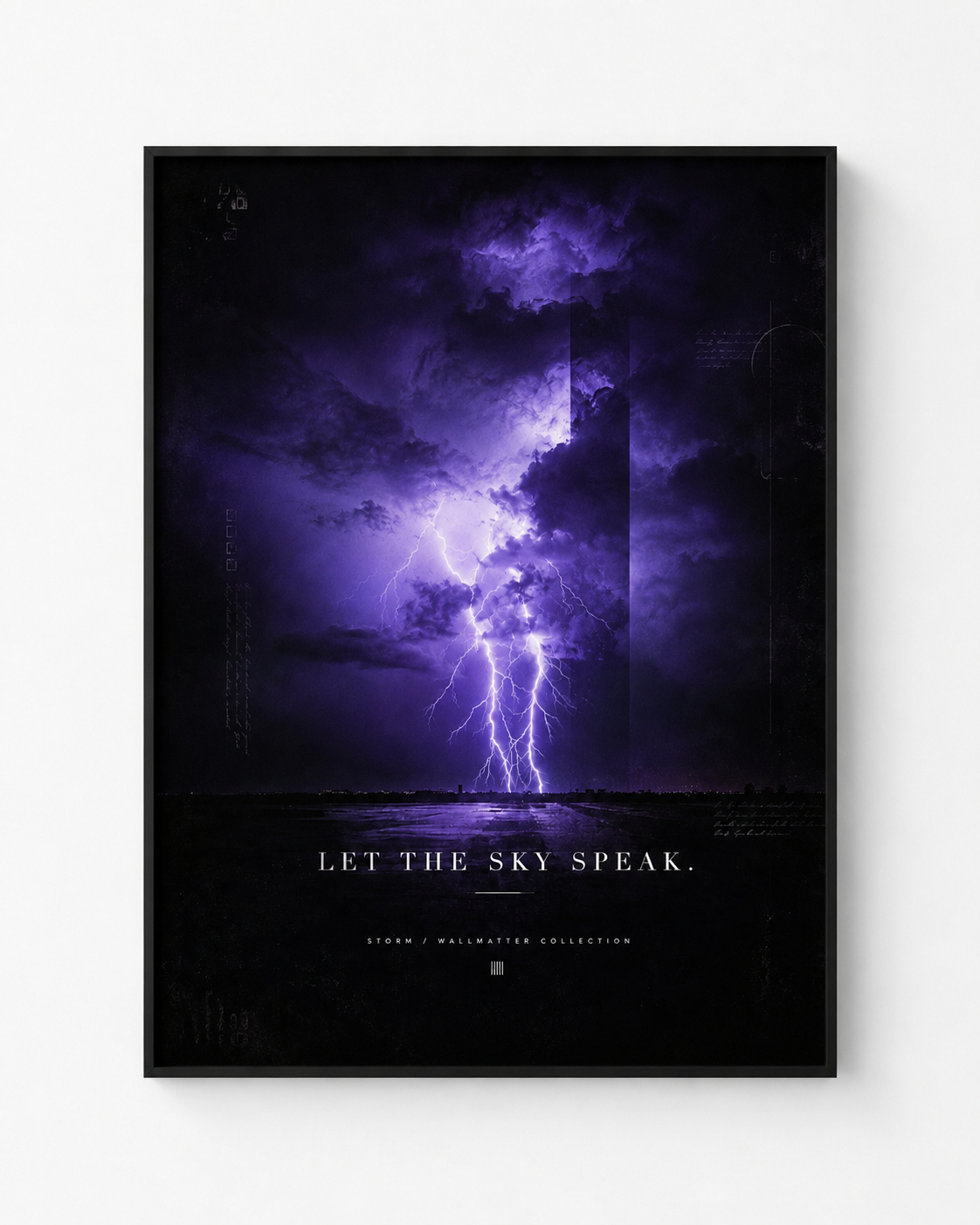 Let the Sky Speak purple lightning motivational artwork in a black frame