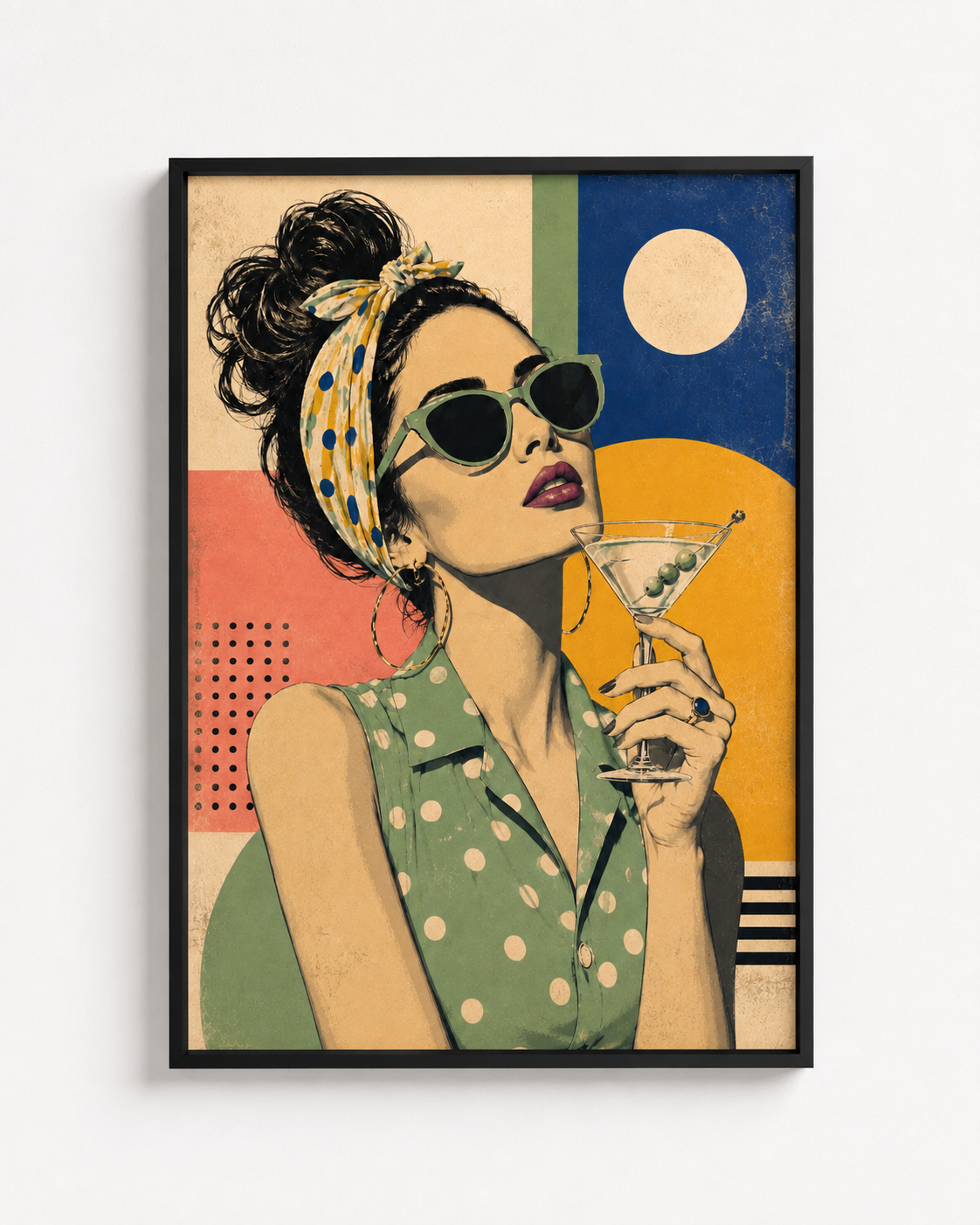 Martini Hour retro portrait artwork in a black frame
