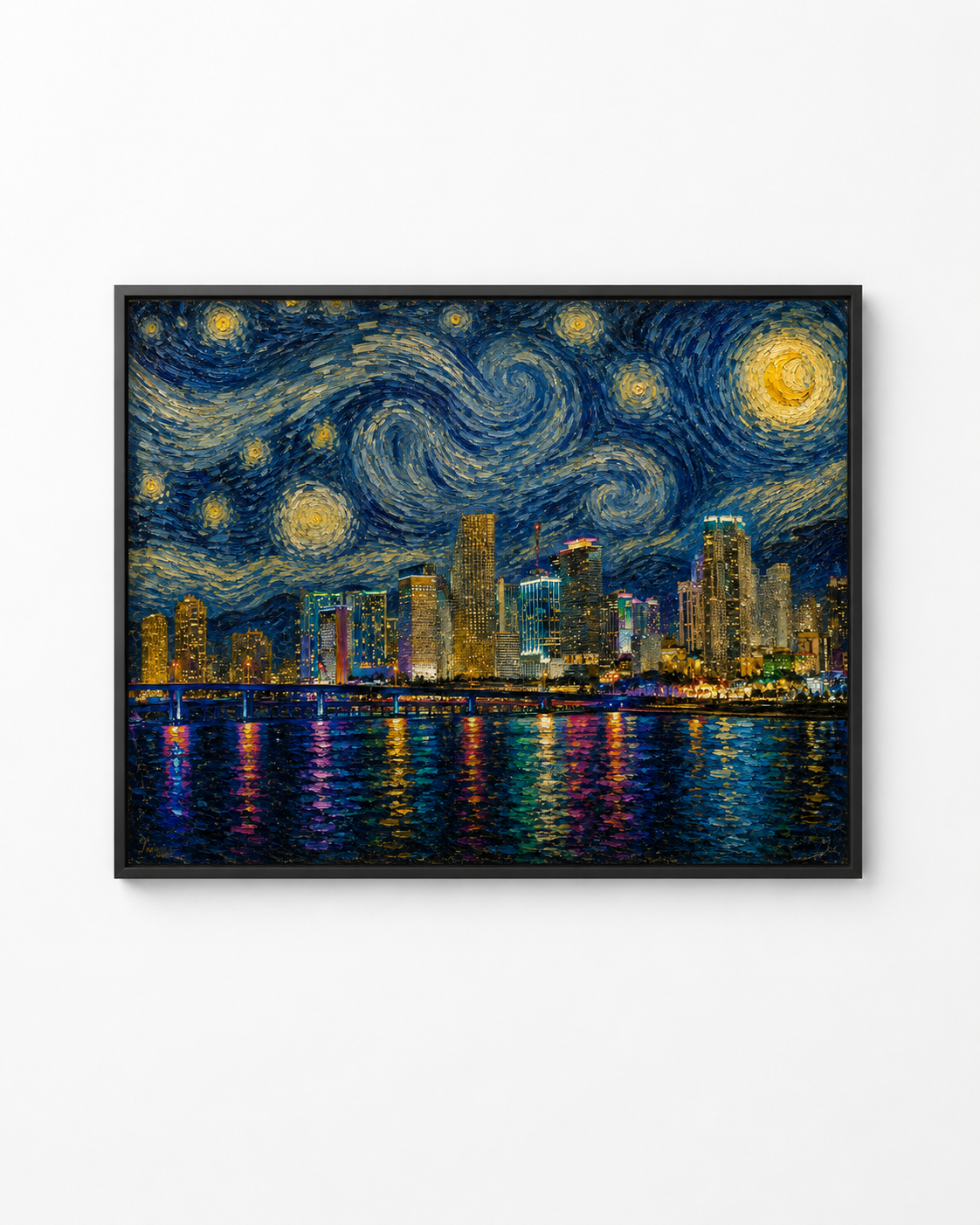 Miami Starry Night artwork in a black frame