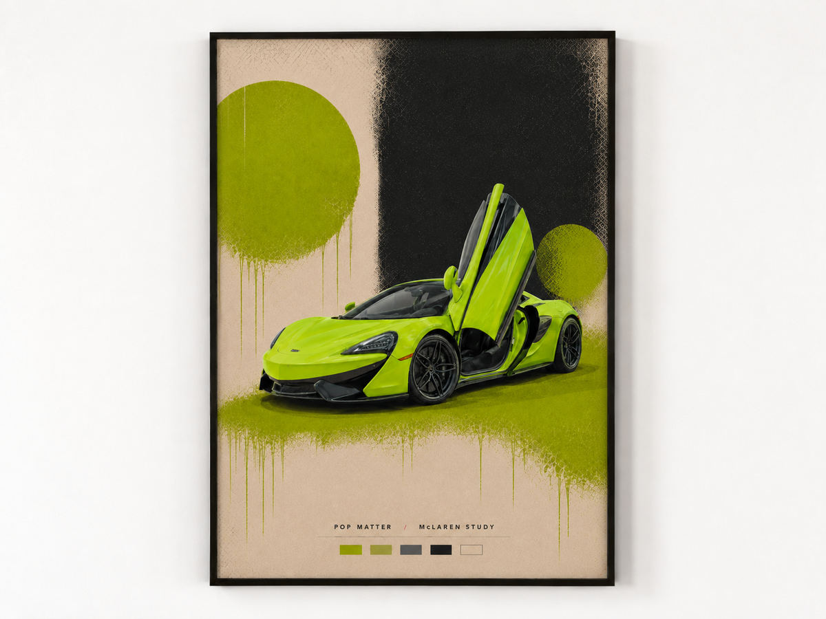 Pop Hulk McLaren automotive pop artwork in a black frame
