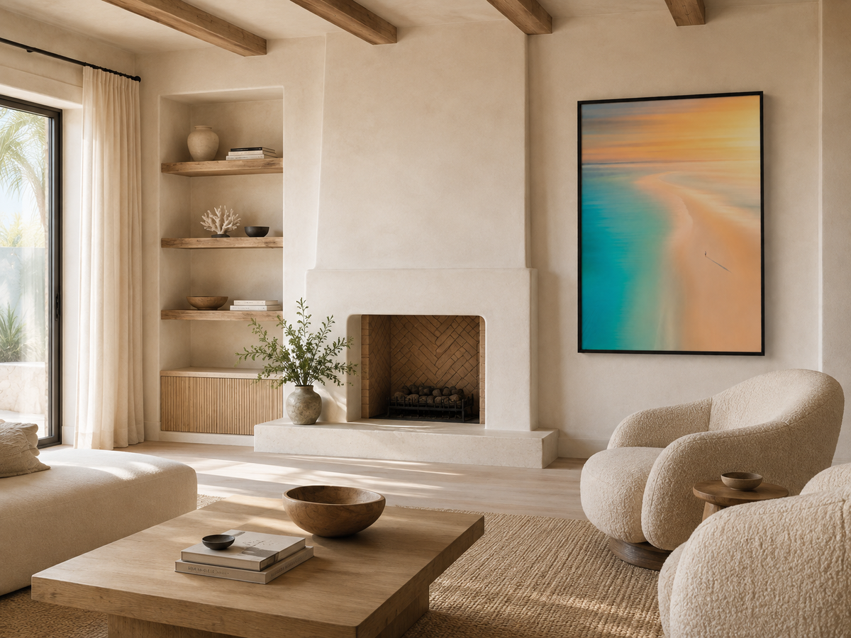 Sea of Glass coastal wall art hanging in a modern interior