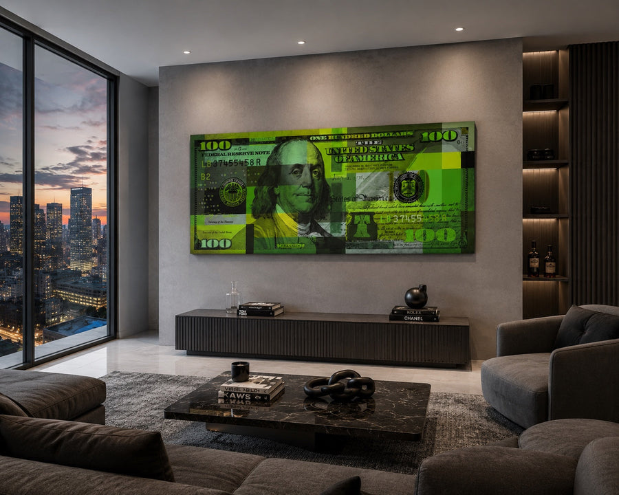 50 Shades of Green displayed in a luxury living room