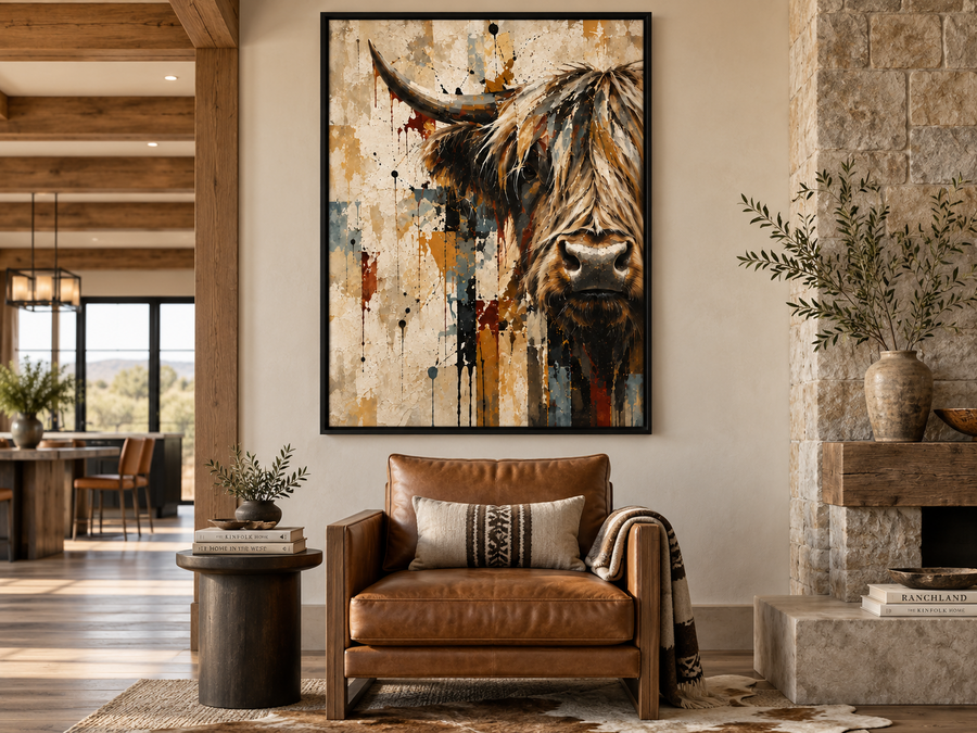 Deconstructed Cow III artwork displayed in a modern ranch interior