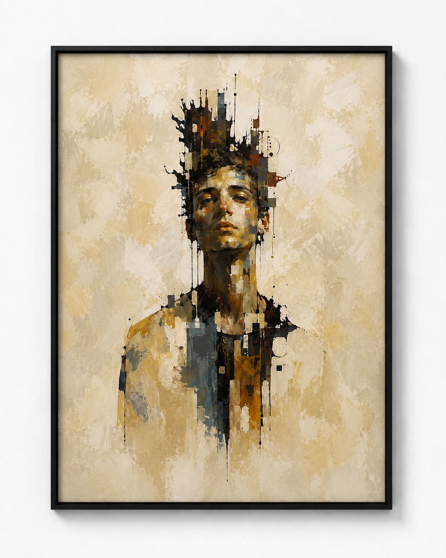 Deconstructed IV male portrait artwork in a black frame