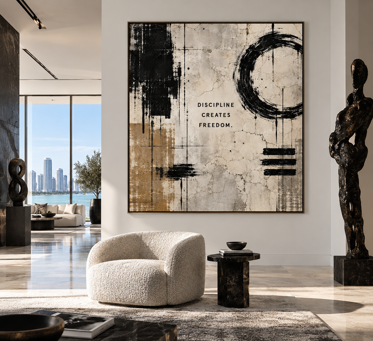 Discipline Creates Freedom artwork displayed in a modern interior displayed in a room