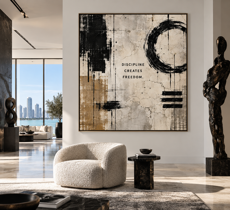 Discipline Creates Freedom artwork displayed in a modern interior