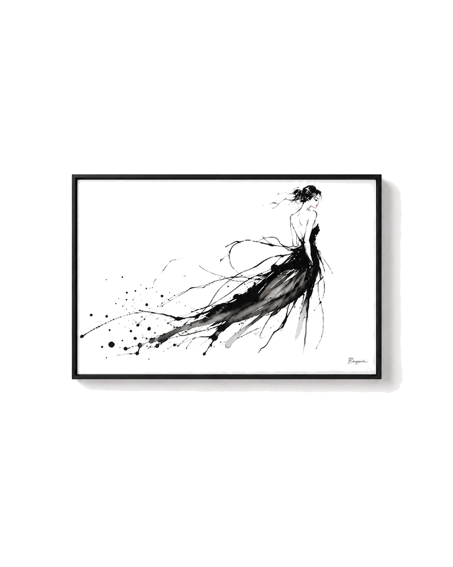 Inked III black ink fashion artwork in a centered black frame on a pure white background