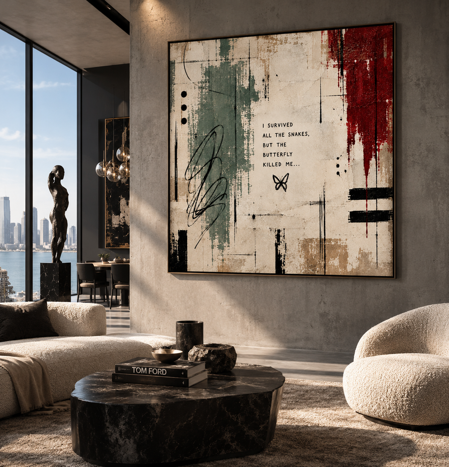 Killer Butterfly artwork displayed in a modern interior
