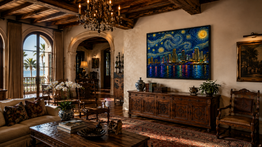 Miami Starry Night wall art displayed in a luxury Miami interior