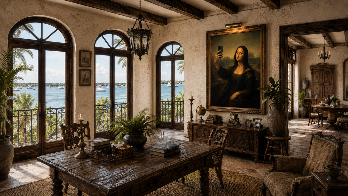 Mona from Miami wall art displayed in a luxury Miami waterfront interior displayed in a room