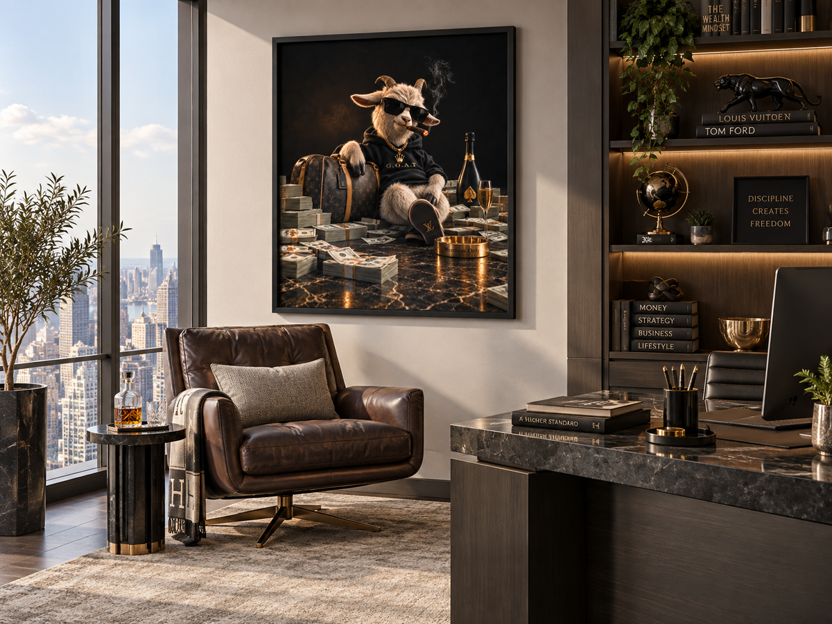 The G.O.A.T artwork displayed in a modern interior displayed in a room
