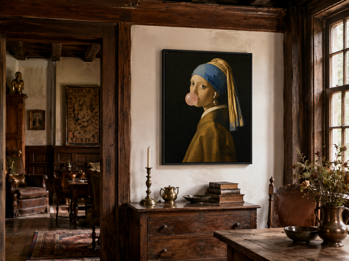 Pearl of the Digital Age wall art displayed in a classic interior displayed in a room